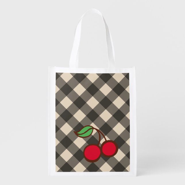Cherry Gingham Reusable Grocery Bag (Front)