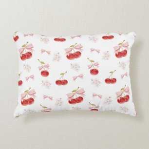 Cherry girl room decor, Pink Coquette Bow Cherry Accent Pillow
