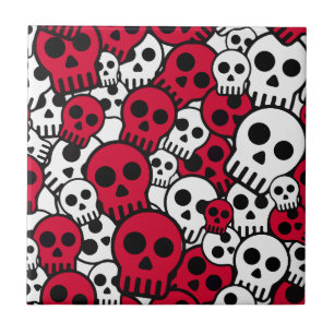 Cherry Gothic Skull Pattern Print Ceramic Tile