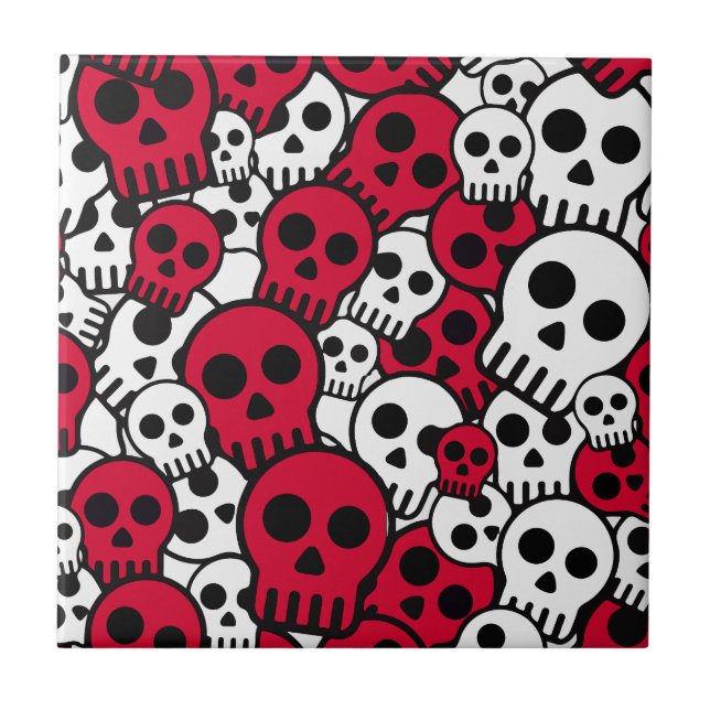 Cherry Gothic Skull Pattern Print Ceramic Tile (Front)