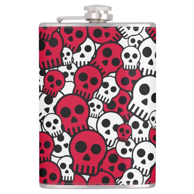 Cherry Gothic Skull Pattern Print Flask (Front)