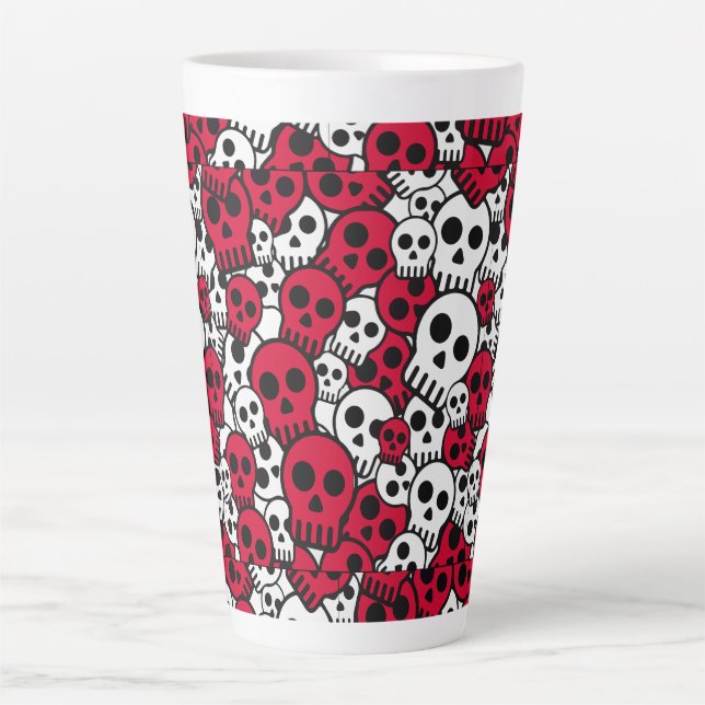 Cherry Gothic Skull Pattern Print Latte Mug (Front)