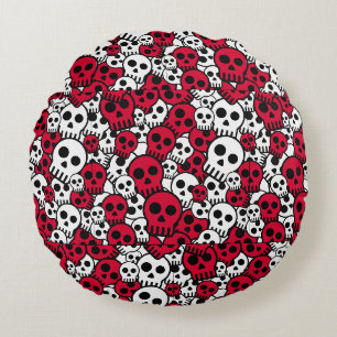 Cherry Gothic Skull Pattern Print Round Pillow