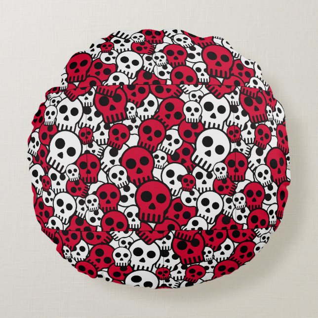 Cherry Gothic Skull Pattern Print Round Pillow (Front)
