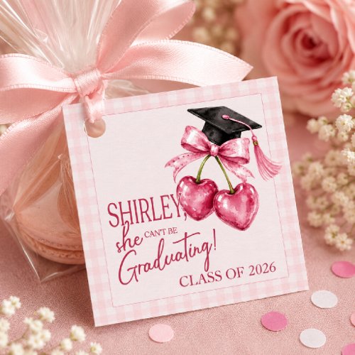 Cherry Graduation Napkins, Pink Coquette Favor Tags