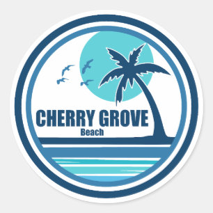 Cherry Grove Beach South Carolina Palm Tree Birds Classic Round Sticker