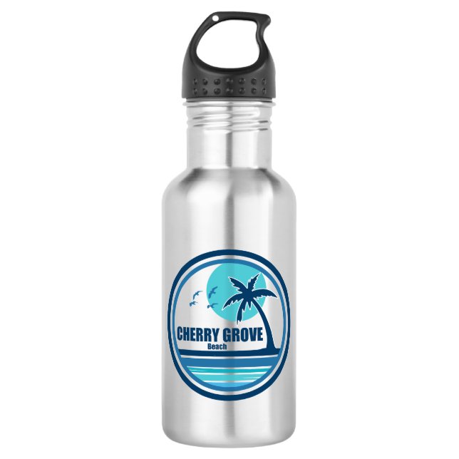 Cherry Grove Beach South Carolina Palm Tree Birds Stainless Steel Water Bottle (Front)