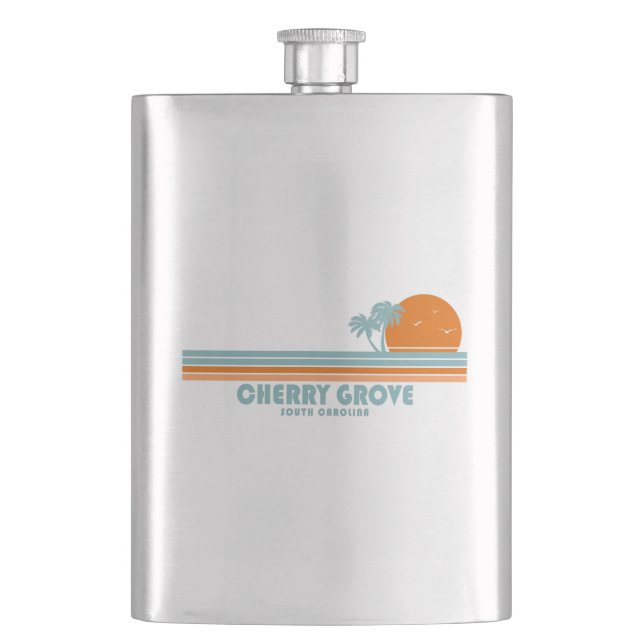 Cherry Grove Beach South Carolina Sun Palm Trees Flask (Front)