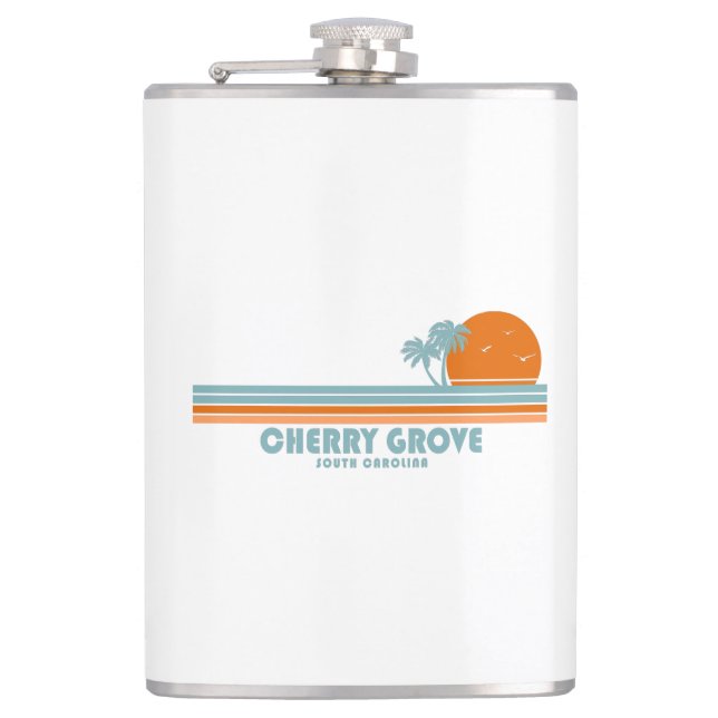 Cherry Grove Beach South Carolina Sun Palm Trees Flask (Front)