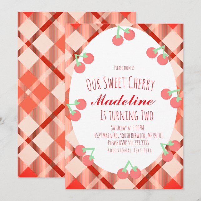 Cherry Hand Drawn Berry Sweet Birthday  Invitation (Front/Back)