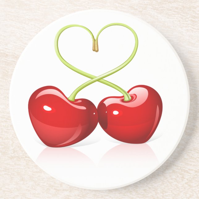 Cherry Heart Drink Coaster (Front)
