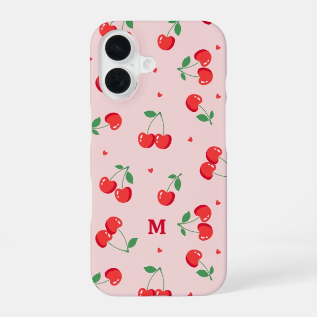 Cherry Hearts Custom Name Monogram Iphone Case (Back)