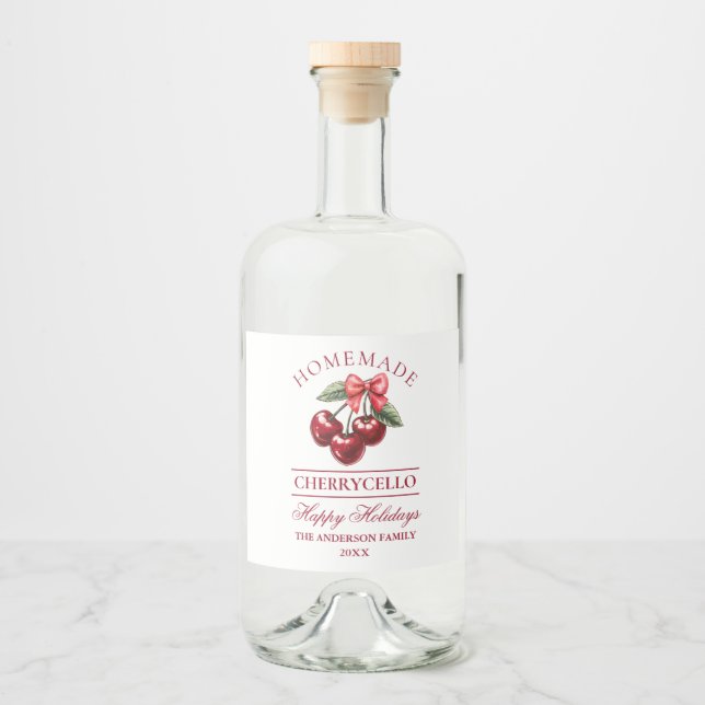 Cherry Homemade Cherrycello Holiday Liquor Bottle Label (Front)