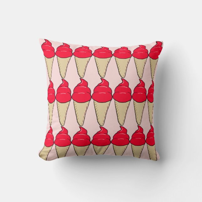 Cherry Ice Cream Cone Pattern Throw Pillow (Front)