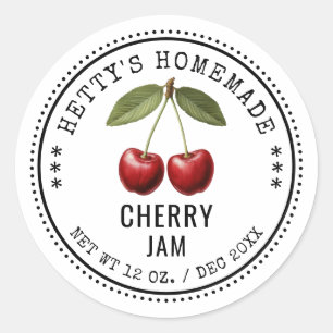 Cherry jam canning sticker with vintage cherries