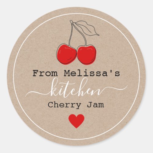 Cherry Jam Homemade From The Kitchen Of  Kraft Classic Round Sticker