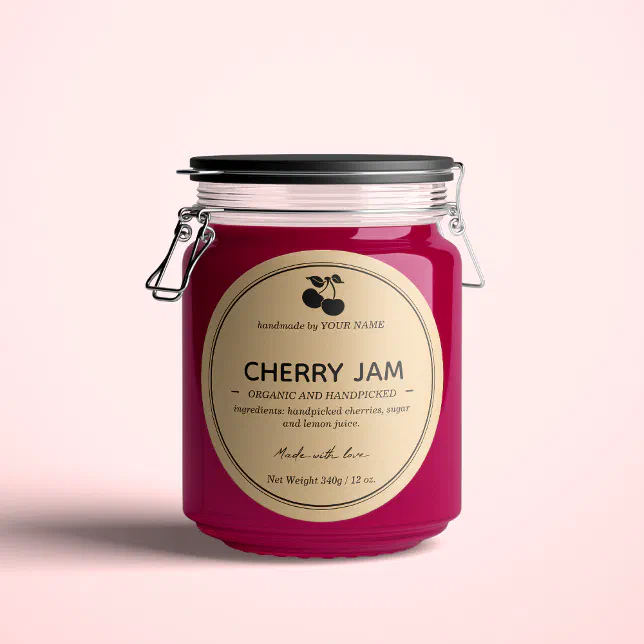 Cherry Jam Jar Label Packaging Design | Zazzle