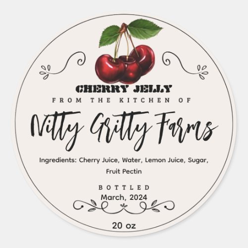 Cherry Jam Jelly preserve Custom Canning Label