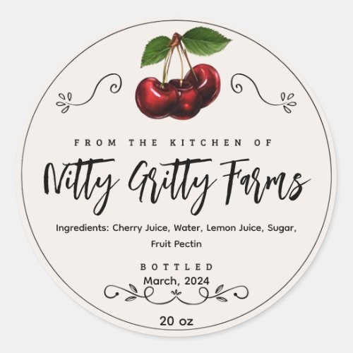 Cherry Jam Jelly preserve Custom Canning Label