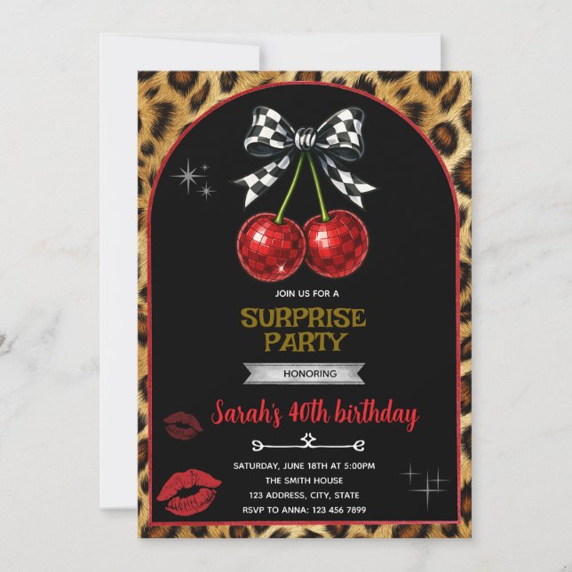 Cherry Leopard party Invitation (Front)