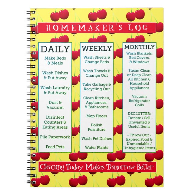 Cherry-Licious Homemaker's Log Cleaning Schedule Notebook (Front)