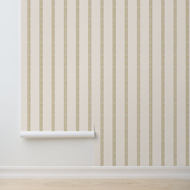 Cherry Lime Cream Floral Ditzy Vertical Stripe  Wallpaper (Application)