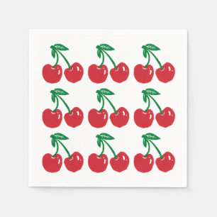 Cherry Linocut Block Print Design Cocktail Napkins