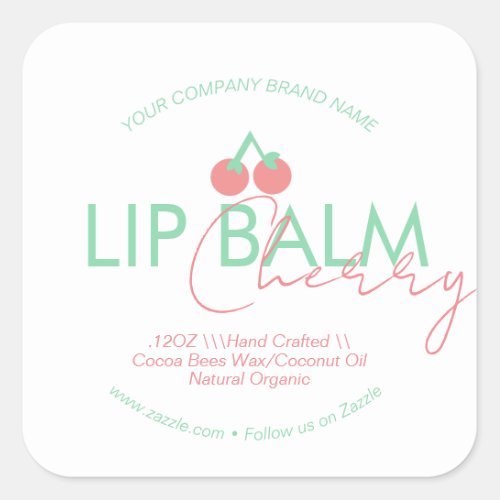 Cherry Lip Balm Scrub Business Packaging   Square Sticker