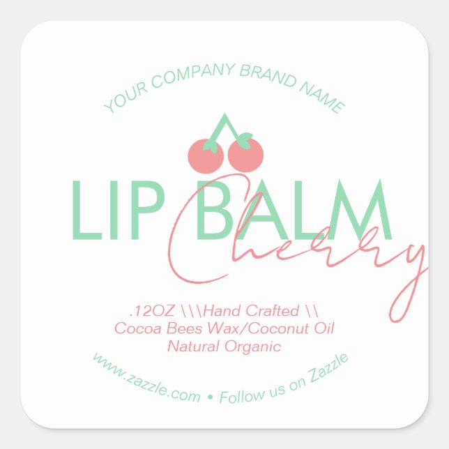 Cherry Lip Balm Scrub Business Packaging   Square Sticker (Front)