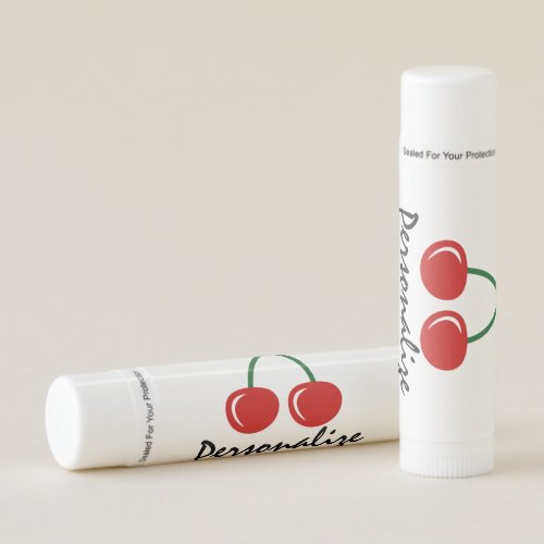 Cherry lip balm sticks with custom text print
