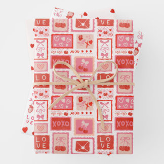 Cherry Love Letters Valentines Hearts Bows Wrapping Paper Sheets