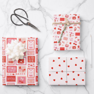 Cherry Love Letters Valentines Hearts Bows Wrapping Paper Sheets