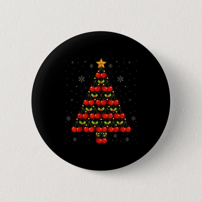 Cherry Lover Christmas Tree Lights Santa Hat Cherr Button (Front)