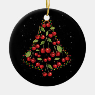 Cherry Lover Christmas Tree Lights Santa Hat Cherr Ceramic Ornament