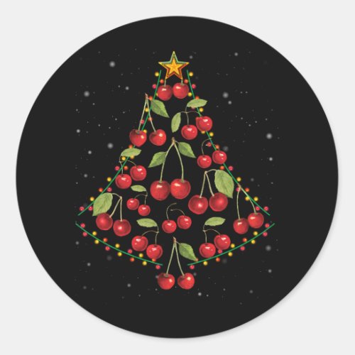 Cherry Lover Christmas Tree Lights Santa Hat Cherr Classic Round Sticker