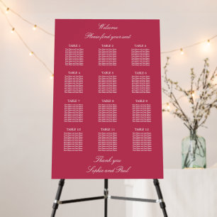 Cherry Magenta 12 Table Wedding Seating Chart Foam Board