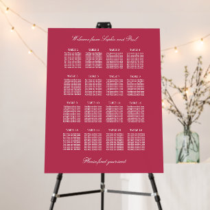 Cherry Magenta 16 Table Wedding Seating Chart Foam Board