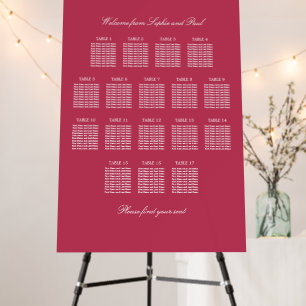 Cherry Magenta 17 Table Wedding Seating Chart Foam Board