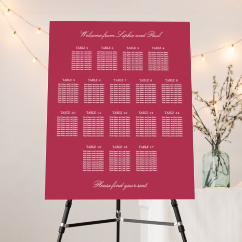 Cherry Magenta 17 Table Wedding Seating Chart Foam Board