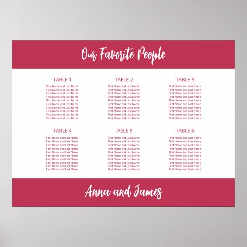 Cherry Magenta 6 Table Seating Chart Poster