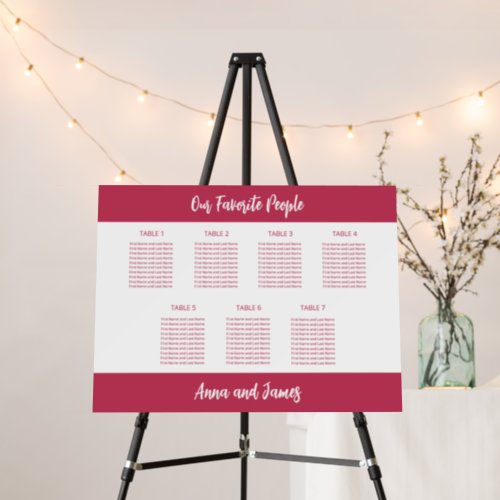 Cherry Magenta 7 Table Seating Chart Foam Board