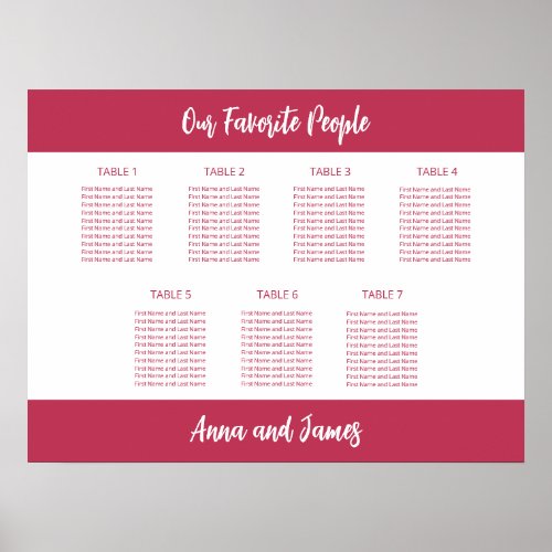 Cherry Magenta 7 Table Seating Chart Poster