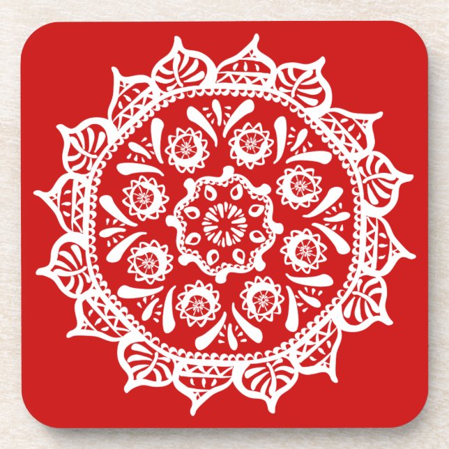 Cherry Mandala Beverage Coaster (Front)
