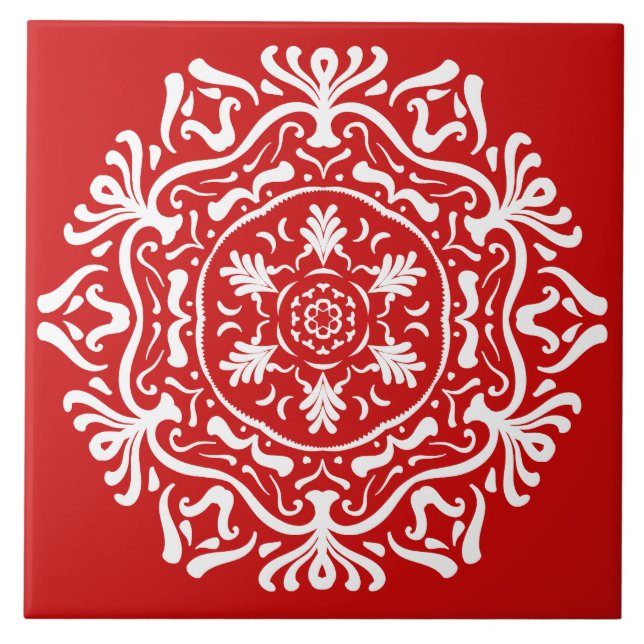 Cherry Mandala Ceramic Tile (Front)