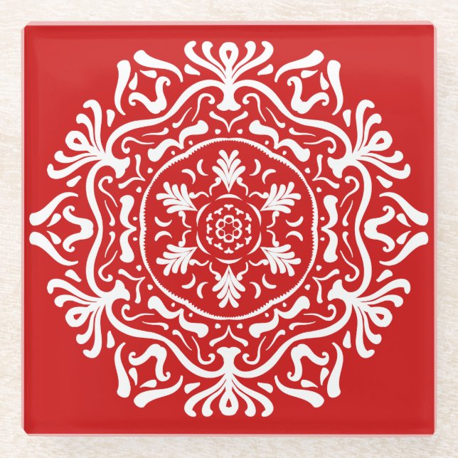 Cherry Mandala Glass Coaster (Front)