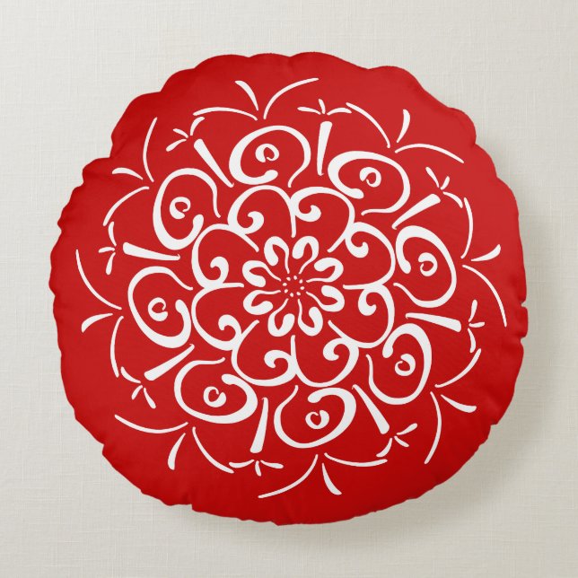 Cherry Mandala Round Pillow (Front)