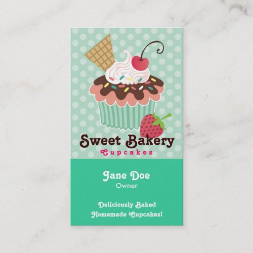 Customizable Cherry &amp; Mint Cupcake Business Cards