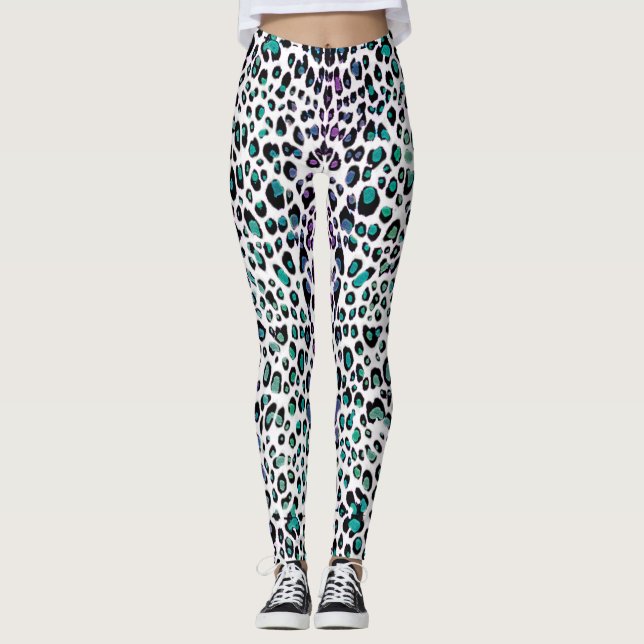 Cherry Mint Leopard Spots Animal Print Leggings (Front)