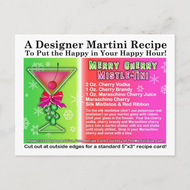 Cherry Mistle-Tini Christmas Martini Recipe Holiday Postcard (Front)