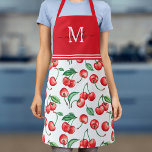 Cherry Monogram Botanical Red Apron<br><div class="desc">This monogram apron features a watercolor cherry pattern.</div>
